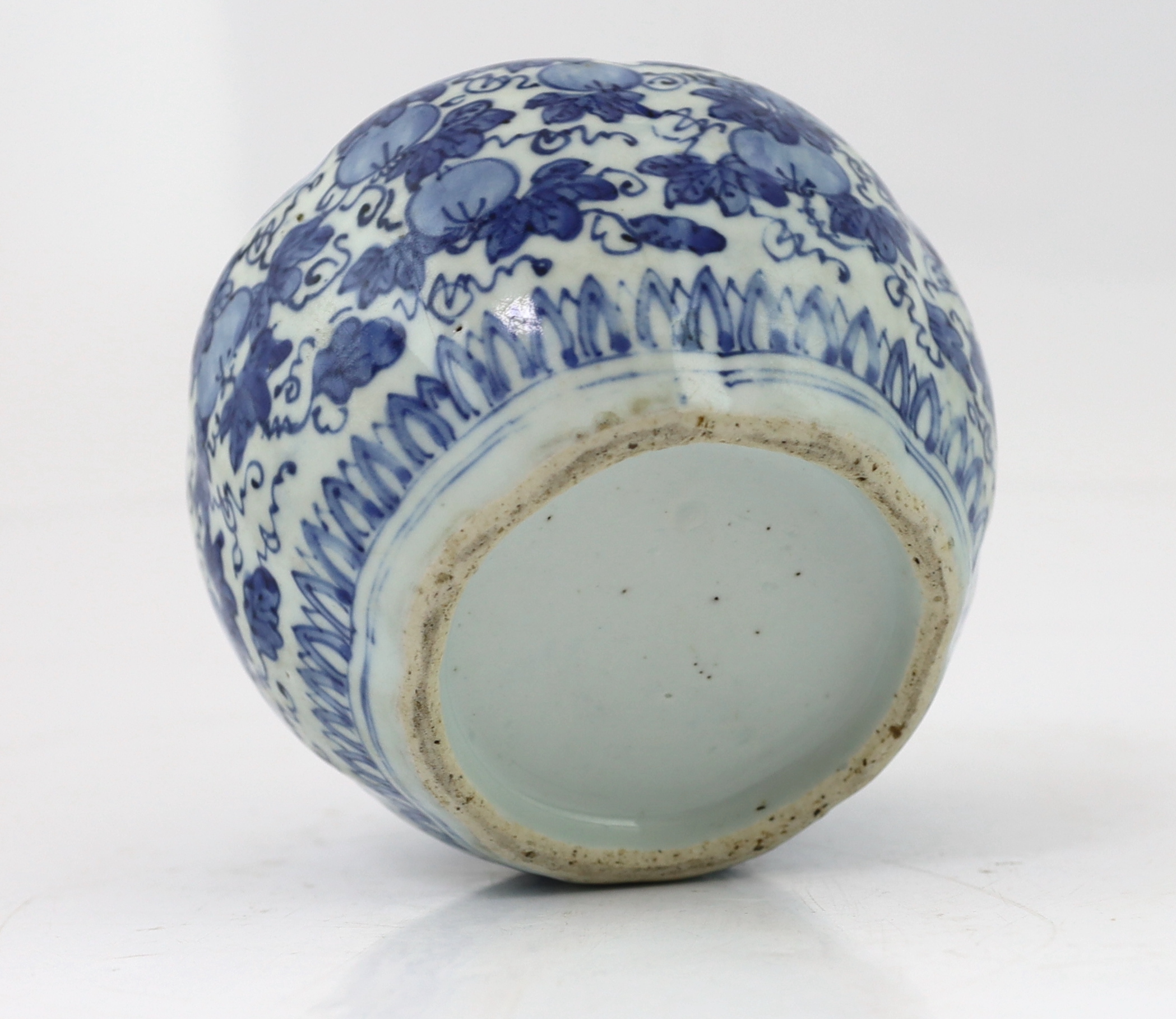 A Chinese blue and white 'Squirrel and vine' melon-shaped jar, Wanli period (1573-1619)